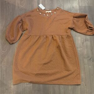 Simply Southern Textured Babydoll Dress – Rust Brown – Size Large – NWT
